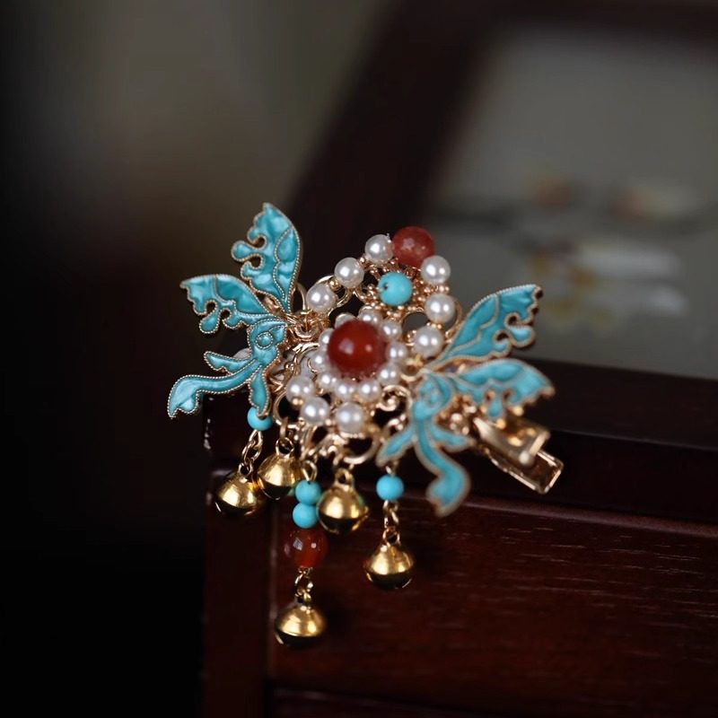 古风少女蝴蝶发夹国风lolita双丸子头发饰烧蓝夹子刘海侧边夹头饰,淘宝优惠券,粉丝福利购,淘宝优惠卷