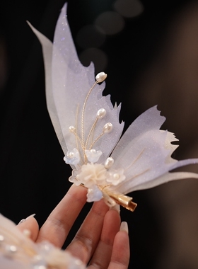 手工烫花蝴蝶国风Lolita发夹顶夹