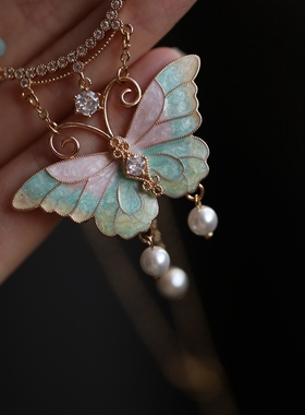 铜镀金女洛丽塔甜美蝴蝶项链