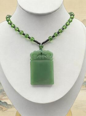 仿和田玉平安无事牌吊坠项链男女款情侣饰品毛衣链直播首饰品