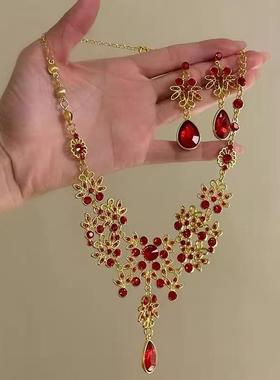 爆闪紫色花朵水滴吊坠项链韩系复古小众轻奢高级感晚宴配饰锁骨链