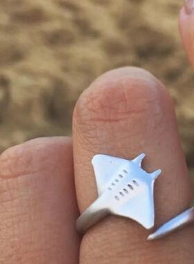 2025新款海洋生物蝠鲼魔鬼鱼开口可调节戒指动物首饰高端可调节