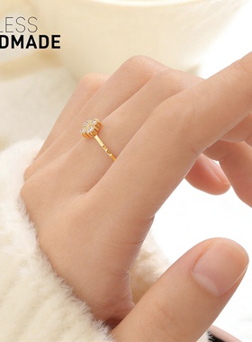 闪闪莫桑钻四叶草14K金色戒指女