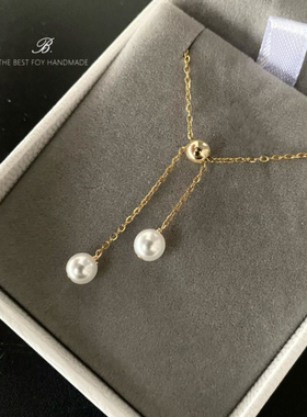 天然小珍珠Y字显瘦14K金项链