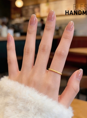 不掉色美国进口14K包金磨砂细戒指女线条简约戒圈尾戒食指戒叠戴