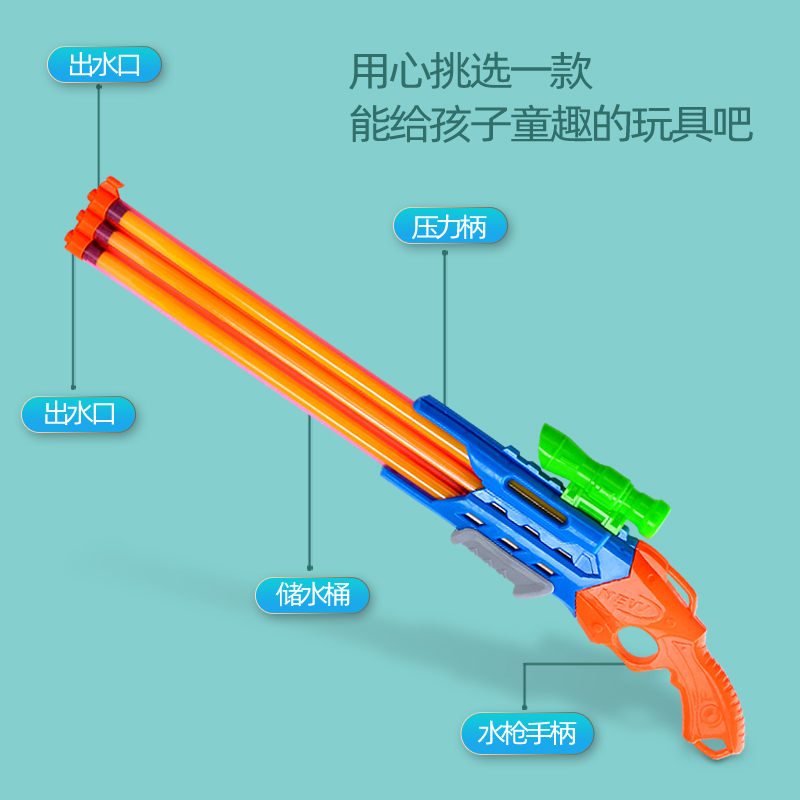 儿童水枪玩具喷水针筒式抽拉管男孩漂流大容量高压女孩呲滋打水仗 - 图0