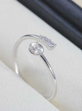 DIY珍珠配件 新款S925简约锆石戒指空托时尚感精美百搭开口可调节