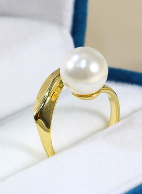 S925纯银简约光面珍珠戒指配饰