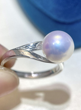 S925纯银精工光面拉丝珍珠戒指