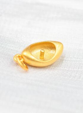 DIY珍珠配件 S925 银吊坠空托 金色银色元宝吊镶项链坠5-6mm圆