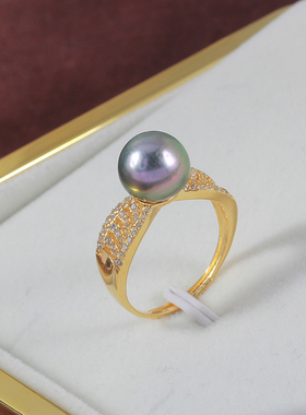 S925纯银微镶锆石宽版珍珠戒指