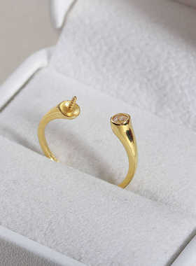 DIYS925纯银珍珠配件戒指新款