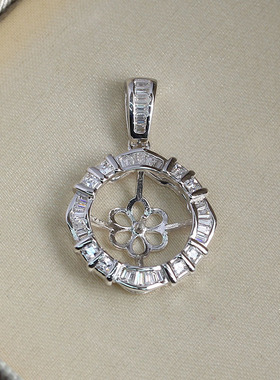 S925纯银轻奢圆形T方锆珍珠吊坠