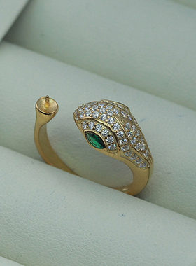 S925纯银镶锆生肖蛇形珍珠戒指