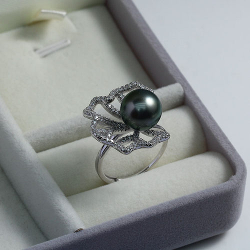 DIY珍珠配件新款S925纯银不规则锆石花朵戒指空托精致清新甜美 - 图0