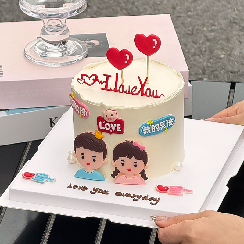 214情人节软胶情侣蛋糕装饰摆件男孩女孩爱心iloveyou亚克力插件,淘宝优惠券,粉丝福利购,淘宝优惠卷