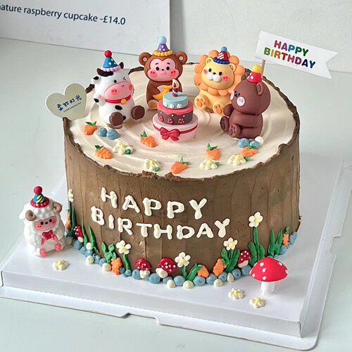 儿童生日蛋糕装饰卡通动物派对帽插牌小兔子狮子小熊小猪纸杯插件 - 图0