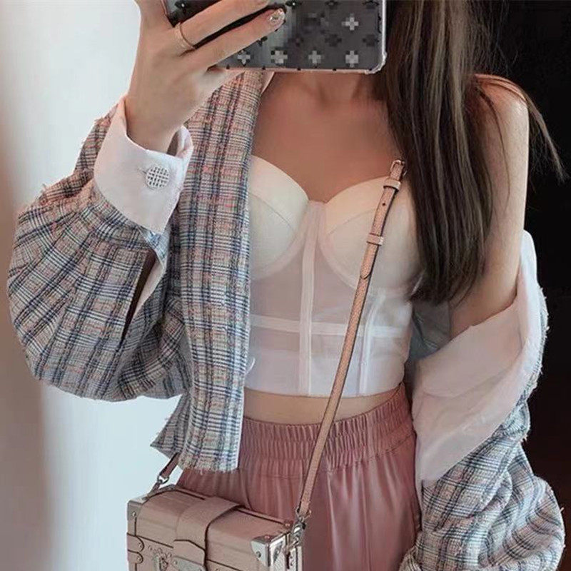 塑身吊带上衣女裹胸性感网纱鱼骨胸衣打底小背心内搭抹胸外穿内衣,淘宝优惠券,粉丝福利购,淘宝优惠卷