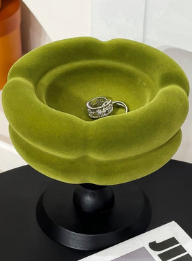 桌面收纳盒摆件橄榄绿丝绒高级感