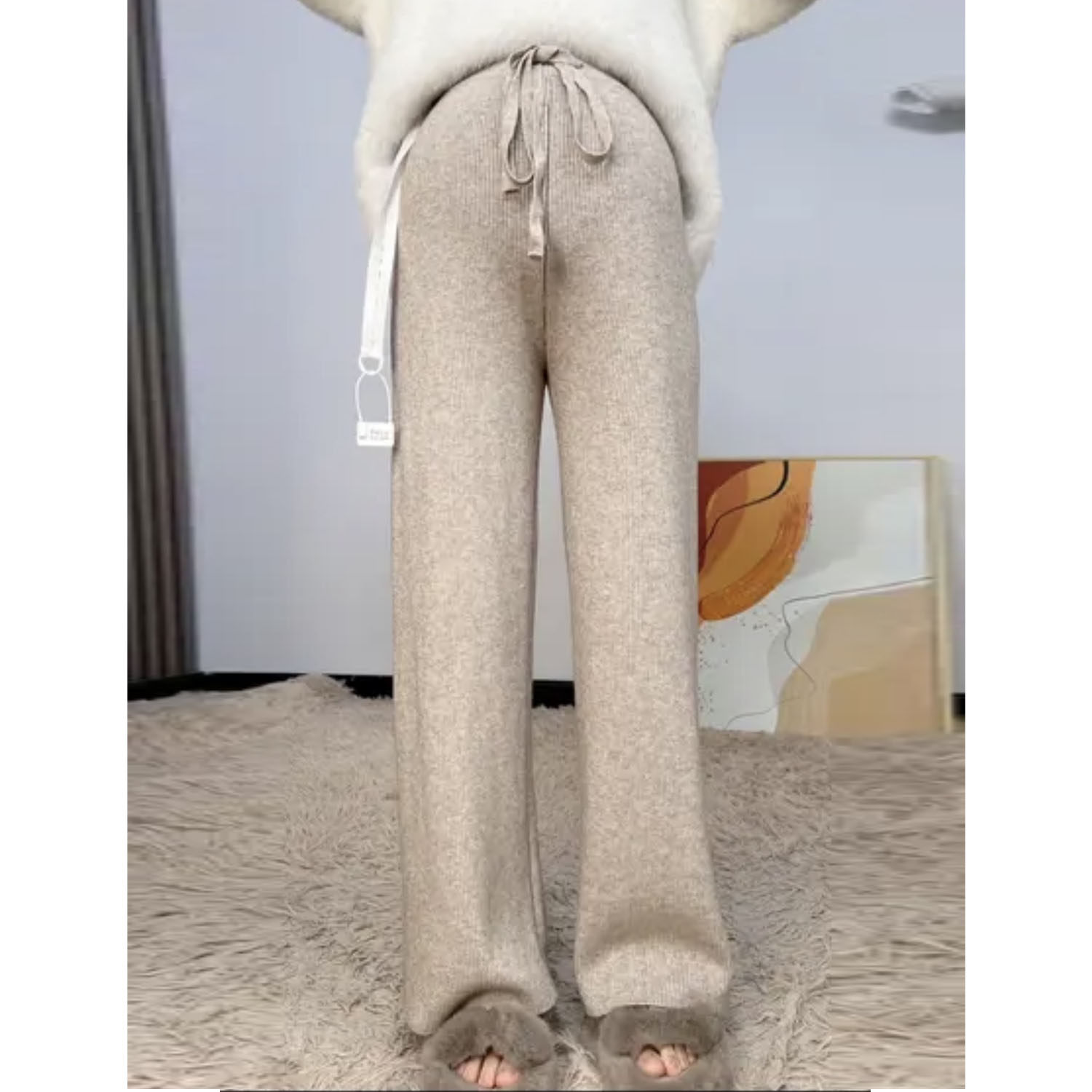 孕妇针织阔腿裤子秋冬季加绒加厚外穿2025新款无托腹垂感拖地长裤,淘宝优惠券,粉丝福利购,淘宝优惠卷