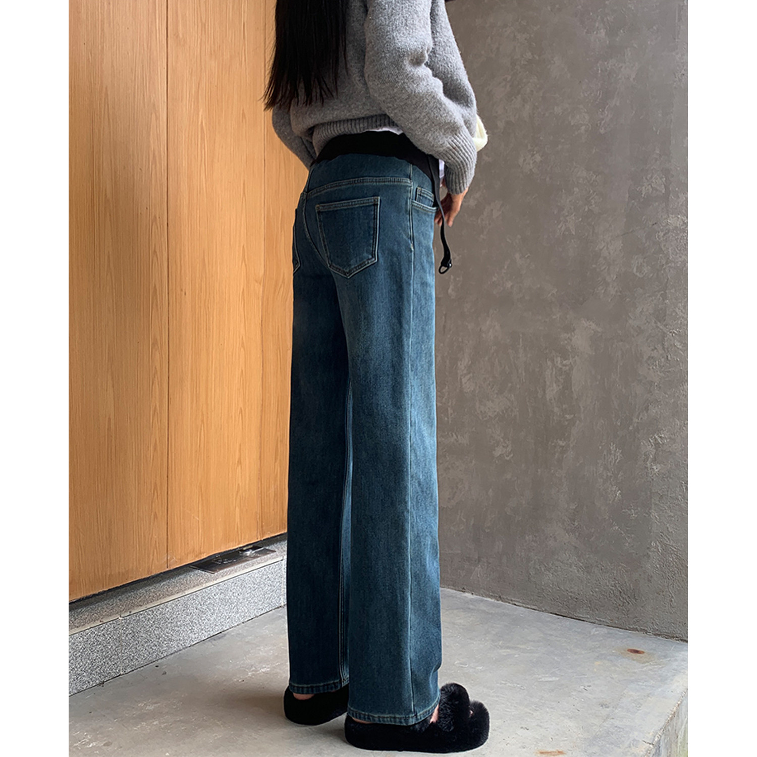 孕妇阔腿牛仔裤冬季加绒2025新款不勒肚子外穿托腹窄版直筒长裤子,淘宝优惠券,粉丝福利购,淘宝优惠卷