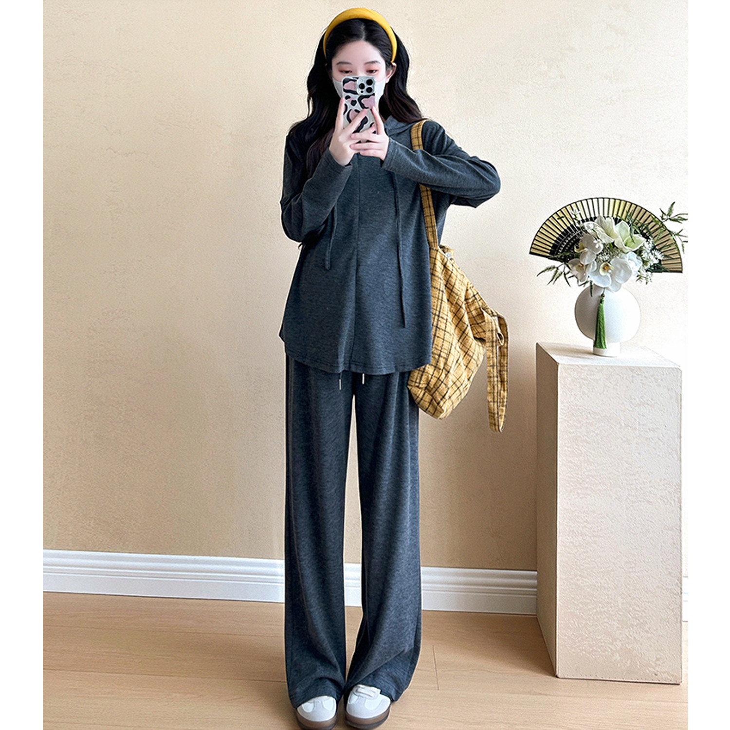 孕妇秋季套装时尚宽松慵懒风休闲运动连帽卫衣上衣阔腿裤子春秋款,淘宝优惠券,粉丝福利购,淘宝优惠卷