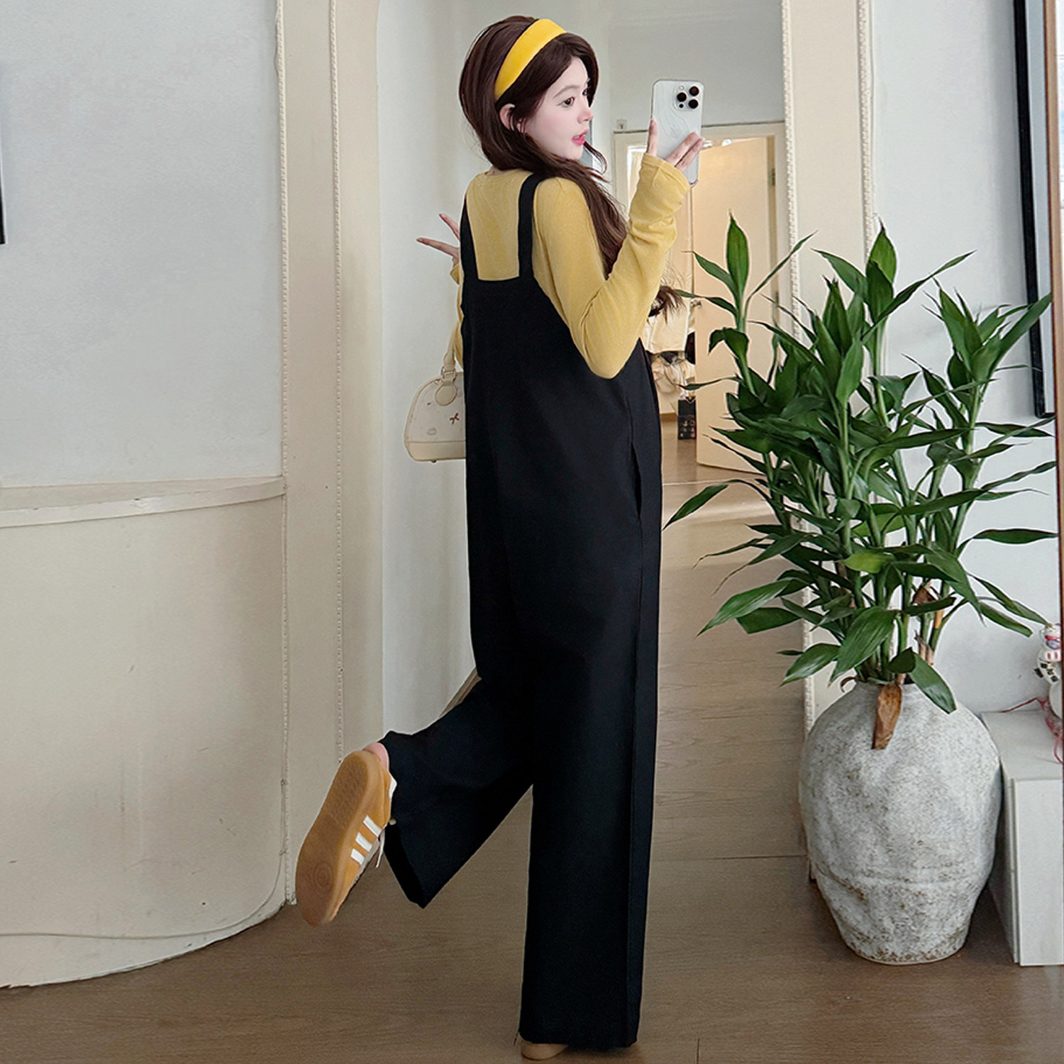 2026孕妇装春季新款韩版休闲简约麻棉背带裤+慵懒针织衫,淘宝优惠券,粉丝福利购,淘宝优惠卷