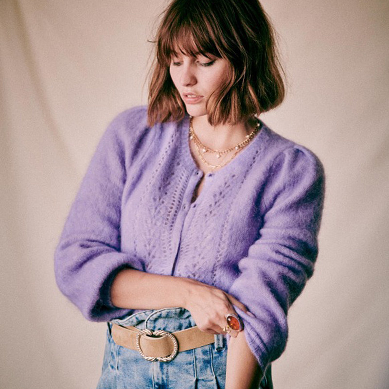 针织开衫春季新款女短款薄款软糯羊毛衫外套镂空外穿显法式紫色,淘宝优惠券,粉丝福利购,淘宝优惠卷