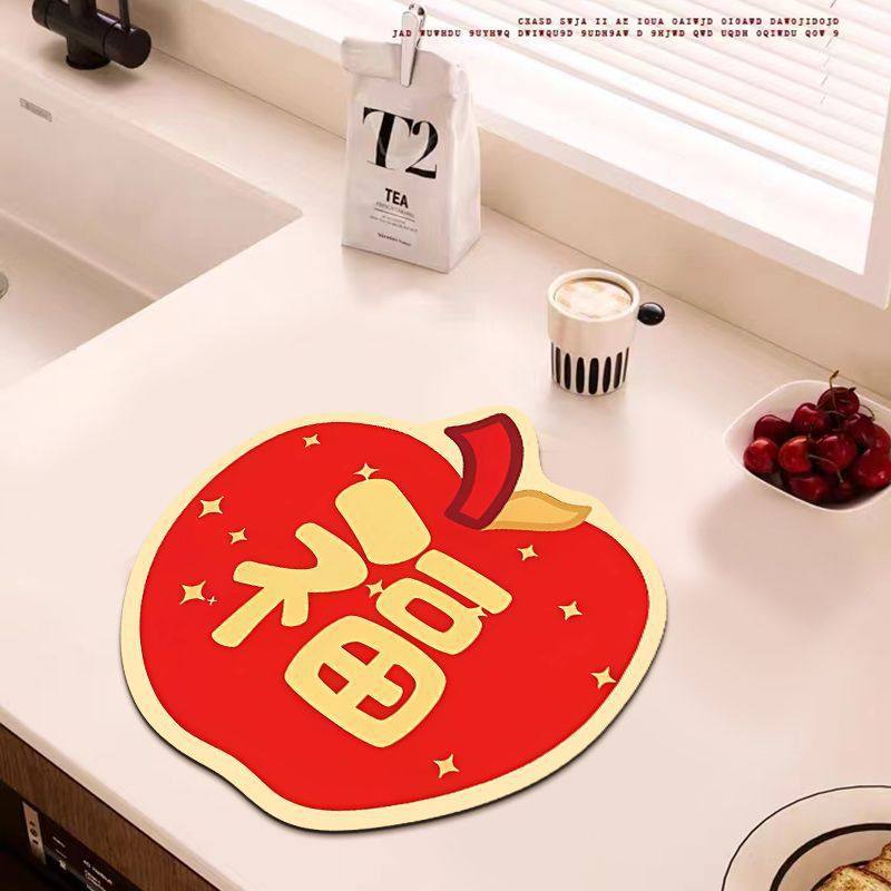 新年过年喜庆厨房台面桌面沥水垫杯垫碗碟吸水防滑速干垫硅藻泥,淘宝优惠券,粉丝福利购,淘宝优惠卷