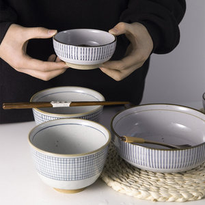 和风四季粗陶陶瓷碗日式餐具饭碗面碗釉下彩手绘陶瓷碗盘套装