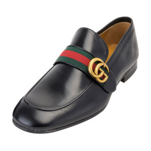 Gucci/古驰条纹织带皮革乐福鞋皮鞋GU428609D3VN0JS春夏新款XY