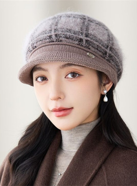 加绒护耳帽子中老年妈妈加厚防寒保暖帽骑车针织帽女毛线帽冬洋气