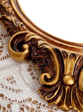 法式复古宫廷巴洛克风格金色古典轻奢树脂雕花化妆镜椭圆形可壁挂