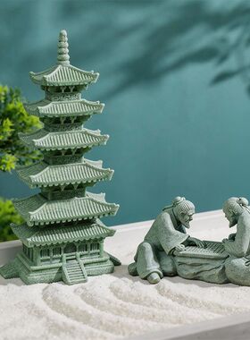 青砂石五重塔摆件假山鱼缸微景观水陆缸盆景流水装饰古风家居摆件