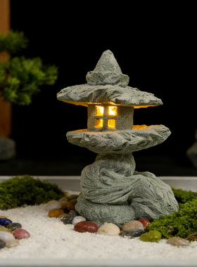 中式灯塔小石亭微景观鱼缸造景假山桌面摆件茶宠香道装饰拍照道具