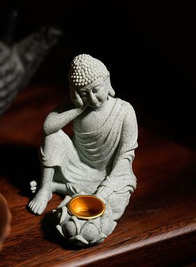 高级香薰佛烛台桌面摆件新中式禅意茶艺茶几茶桌造景客厅装饰品