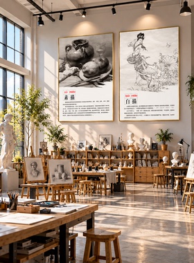 儿童美术培训班装饰画沙画简笔画室墙面布置艺术文化素描书法挂画
