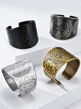 神秘学七芒星复古钛钢开口戒指男