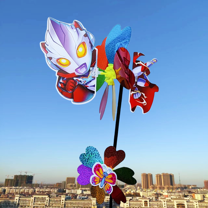 10个卡通过年风车立体龙年春节新年玩具儿童户外手持旋转镭射风车 - 图3