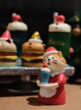 微缩圣诞食玩小猫小狗公仔摆件