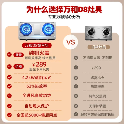 Wanhe нержавеющая сталь газовая плита газовая плита природная газовая плита Fierce Fire Fire Double Plant -Type Homeving Plave D8