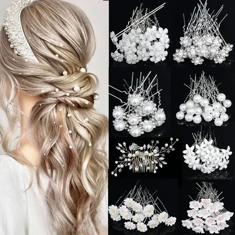 Crystal Pearl Hairpin Hair Vine Tiaras Head Piece Hair Comb - 图0