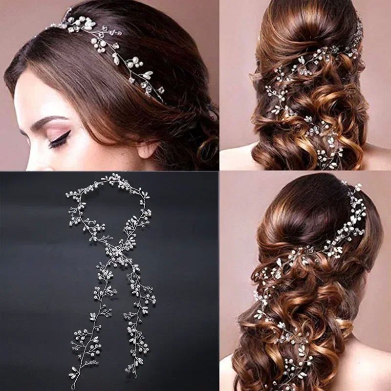 Crystal Pearl Hairpin Hair Vine Tiaras Head Piece Hair Comb - 图2