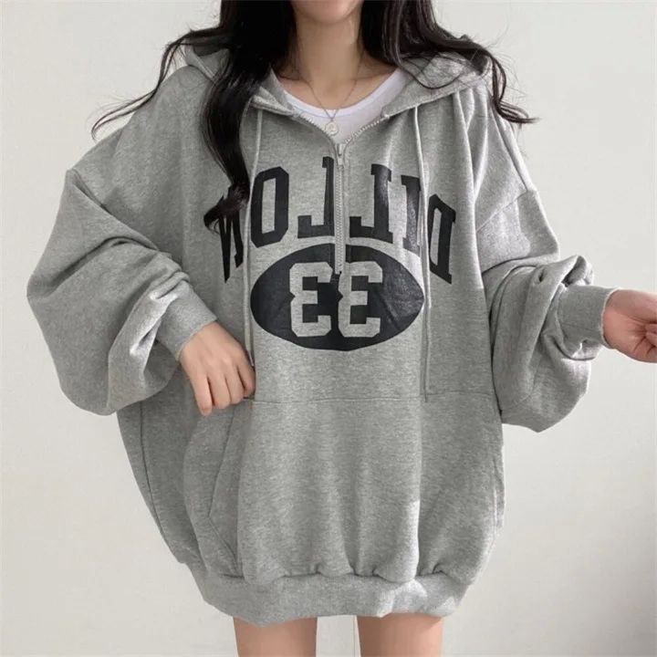 2023 Girl Hip Hop Zip Up Oversized Hoodies Women Harajuku To-图3