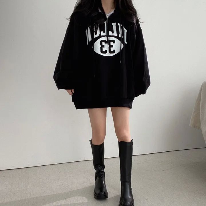 2023 Girl Hip Hop Zip Up Oversized Hoodies Women Harajuku To-图1