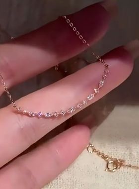 法式玫瑰金微笑几何白钻项链女极简轻奢ins风细款锁骨链配饰批发