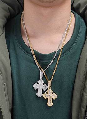 欧美跨境嘻哈十字架锆石吊坠热卖配饰个性饰品男士吊坠项链批发