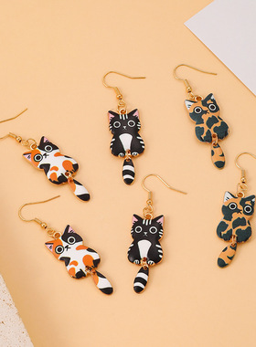 欧美跨境新款可爱猫咪项链合金卡通可爱甜美清新呆萌猫咪耳饰配饰