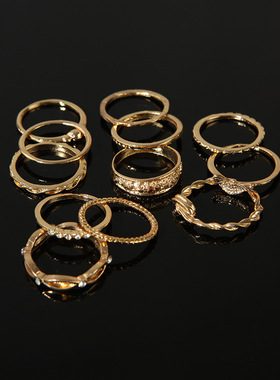 跨境Wish速卖通欧美时尚金属简洁翅膀打结12件套组合戒指女款配饰