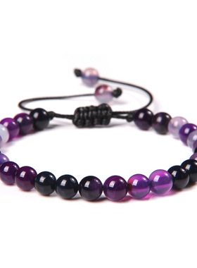 6mm石头珠子抽拉绳手串男欧美热卖复古商务款可调节编织手链批发